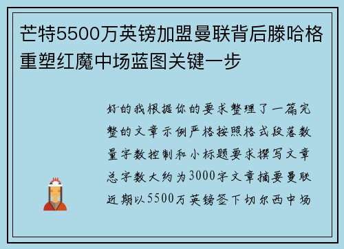 芒特5500万英镑加盟曼联背后滕哈格重塑红魔中场蓝图关键一步